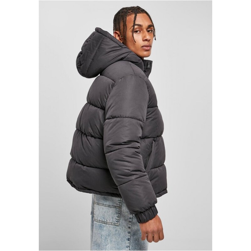 Černá pánská zimní bunda Urban Classics Hooded Cropped Pull Over