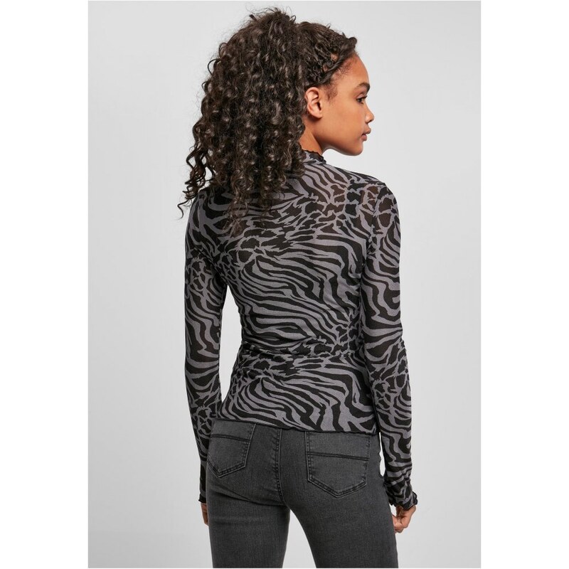 URBAN CLASSICS Ladies AOP Mesh Turtleneck Longsleeve - asphalt/black