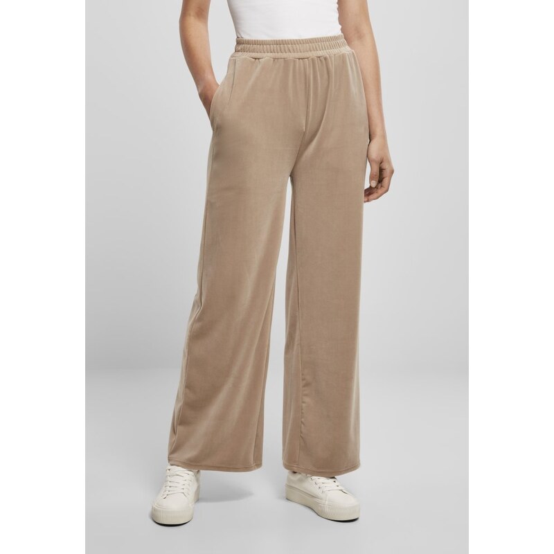 URBAN CLASSICS Dámské tepláky Ladies High Waist Straight Velvet Sweatpants - světle hnědé