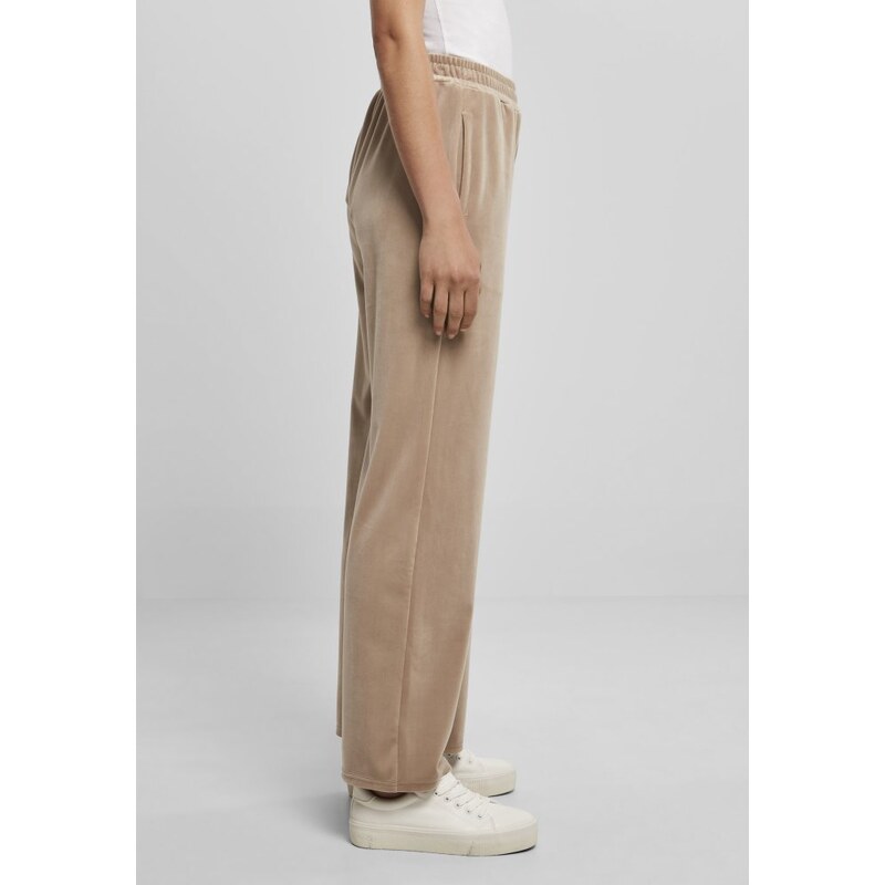 URBAN CLASSICS Dámské tepláky Ladies High Waist Straight Velvet Sweatpants - světle hnědé