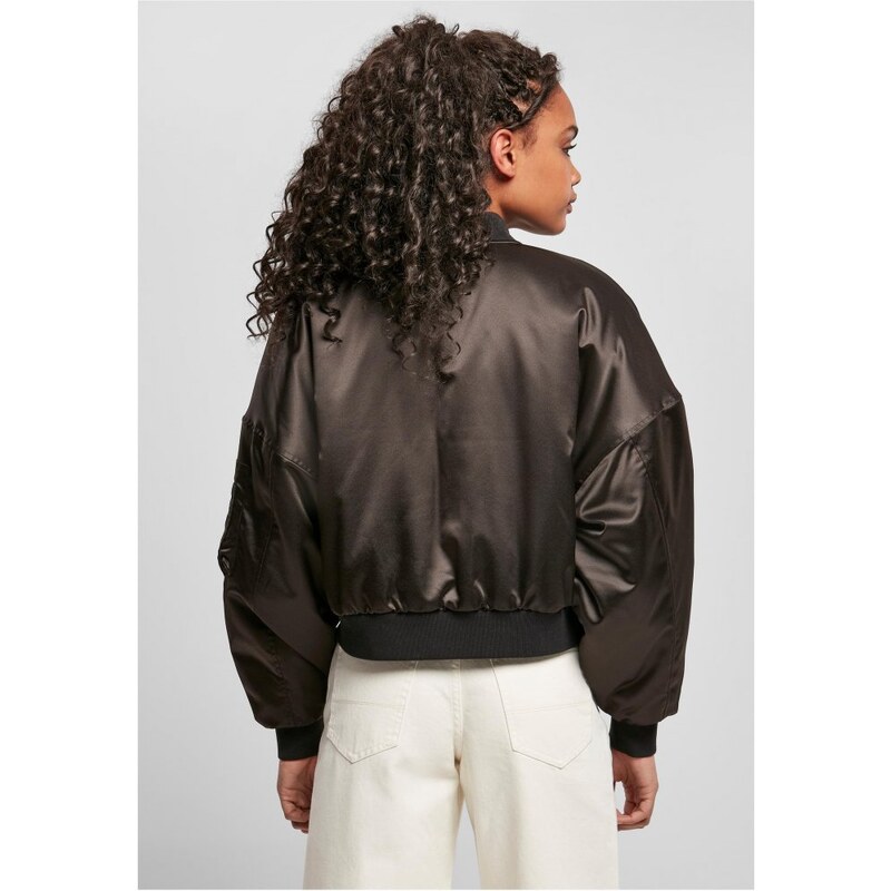 URBAN CLASSICS Dámska bomber bunda Oversized - černý satén