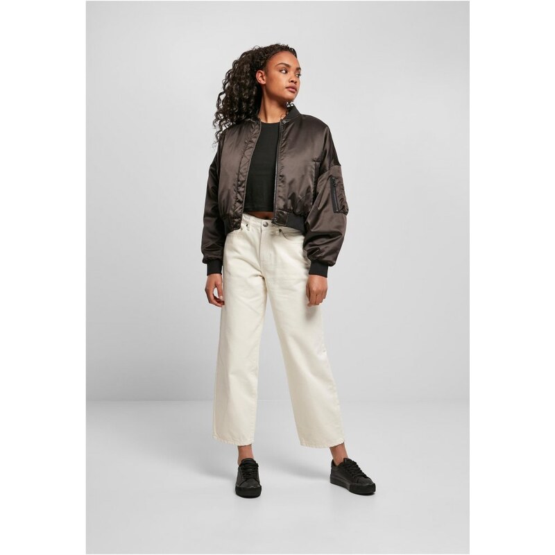 URBAN CLASSICS Dámska bomber bunda Oversized - černý satén