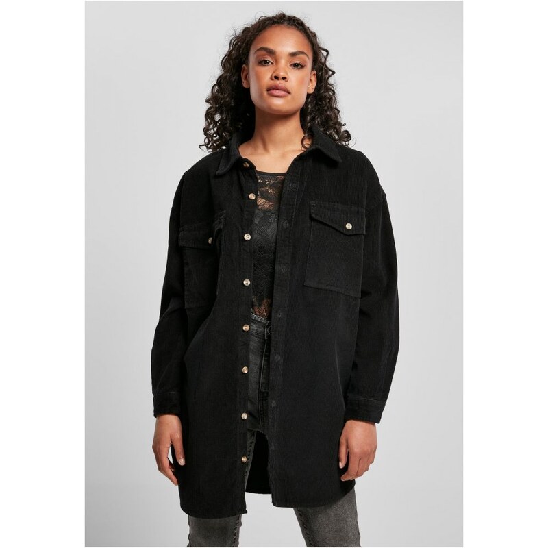 URBAN CLASSICS Ladies Long Corduroy Overshirt - black