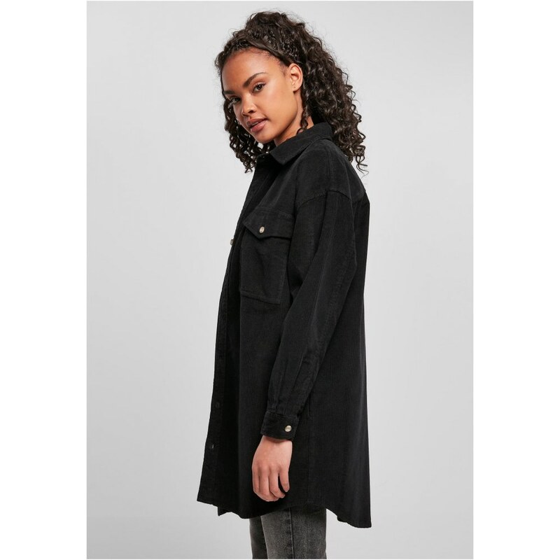 URBAN CLASSICS Ladies Long Corduroy Overshirt - black