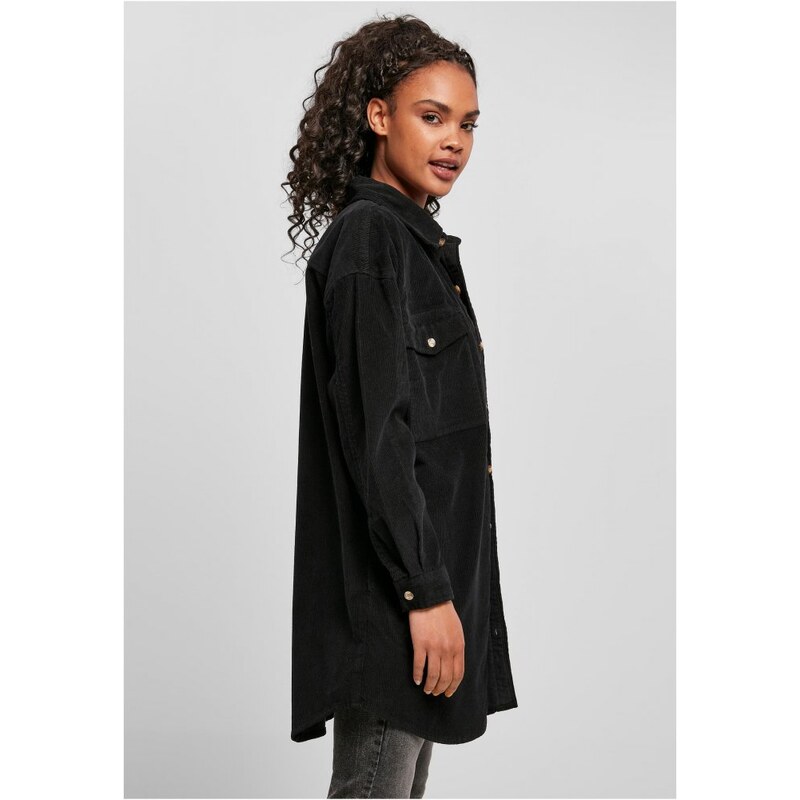 URBAN CLASSICS Ladies Long Corduroy Overshirt - black