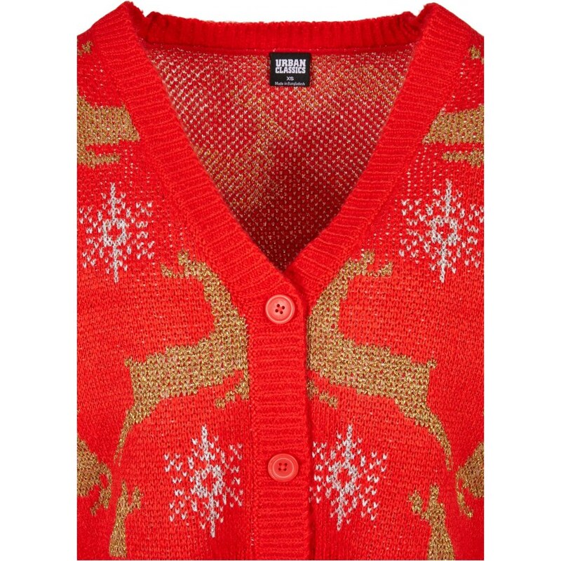 URBAN CLASSICS Ladies Short Oversized Christmas Cardigan - red/gold