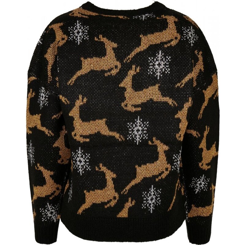 URBAN CLASSICS Ladies Oversized Christmas Sweater - black/gold