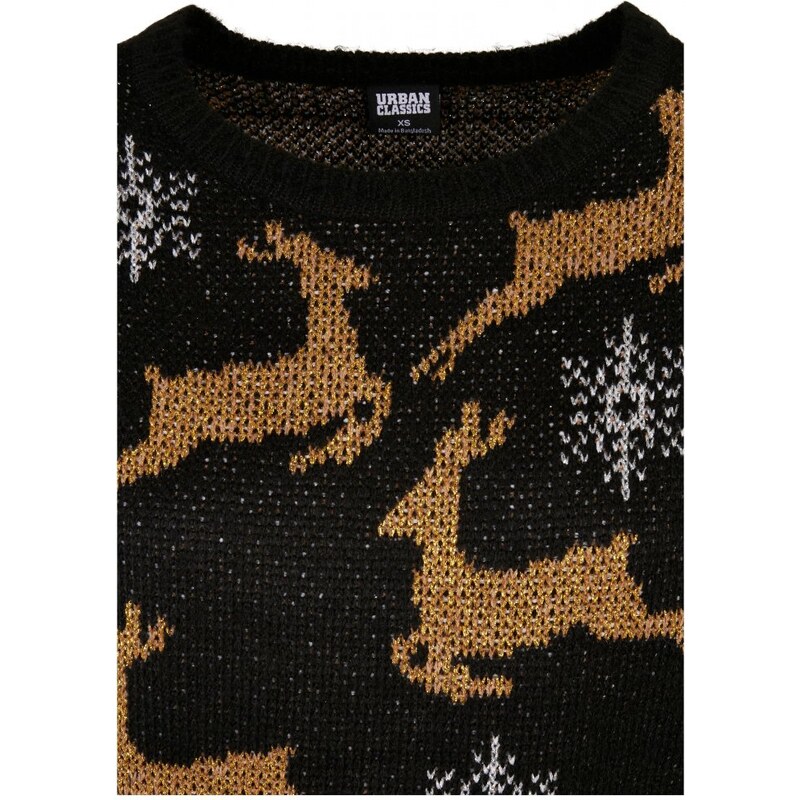 URBAN CLASSICS Ladies Oversized Christmas Sweater - black/gold