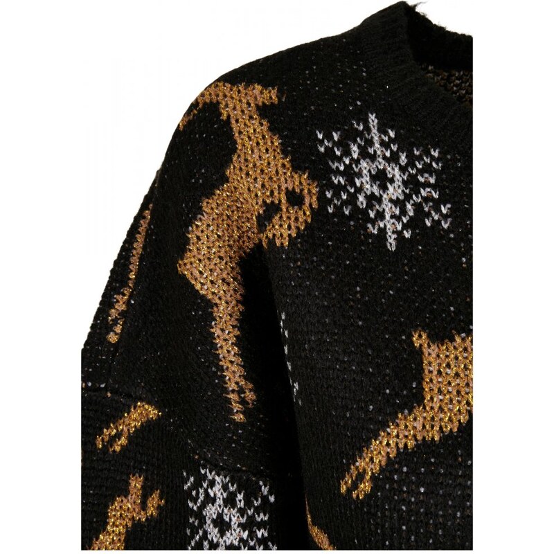 URBAN CLASSICS Ladies Oversized Christmas Sweater - black/gold