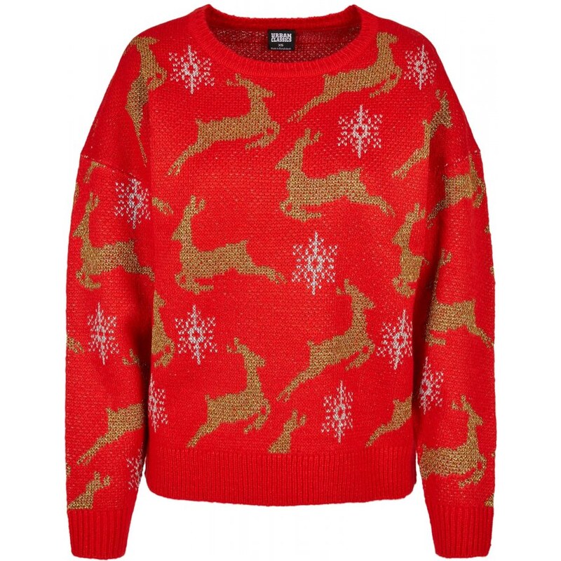 URBAN CLASSICS Ladies Oversized Christmas Sweater - red/gold