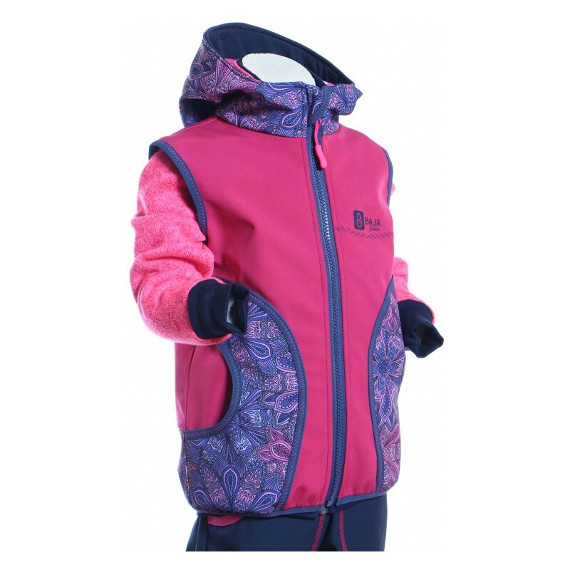 BajaDesign softshellová vesta pro holky, růžová + peříčka vel. 134/140