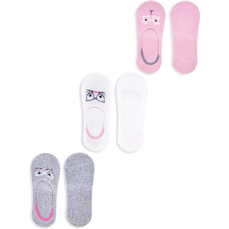 Yoclub Kids's Girls' Ankle No Show Boat Socks Patterns 3-pack SKB-43/3PAK/GIR/001