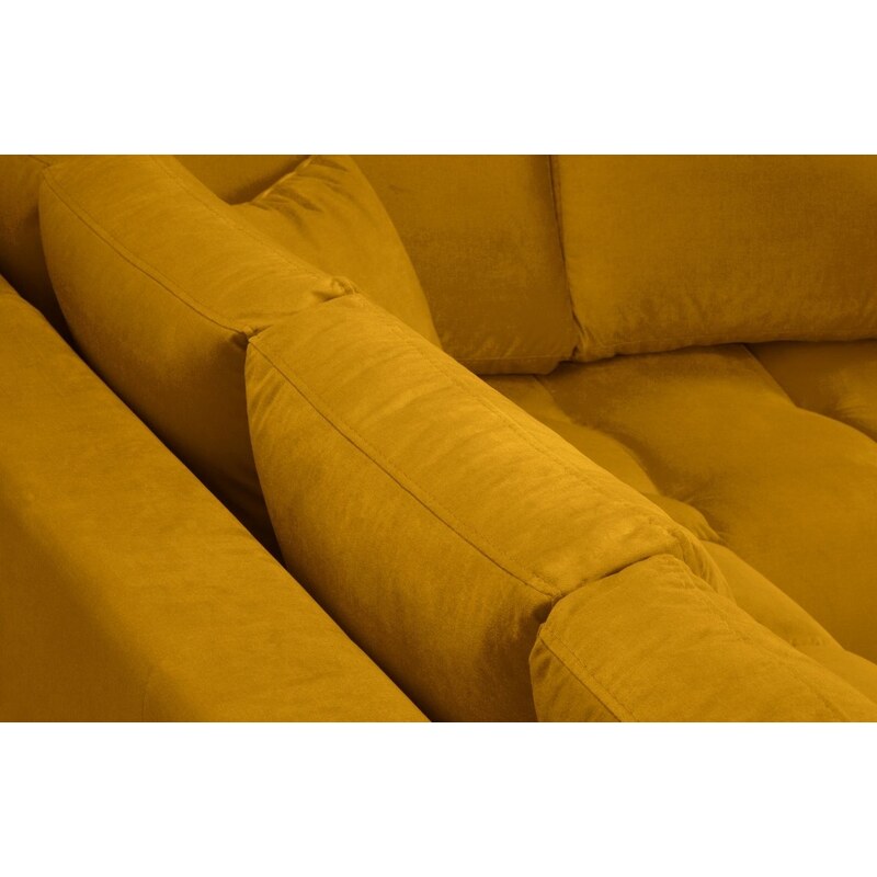 Žlutá sametová rohová pohovka MICADONI MALVIN 301 cm, pravá