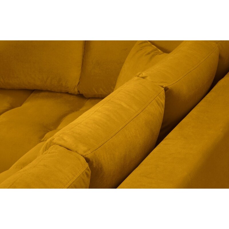 Žlutá sametová rohová pohovka MICADONI MALVIN 301 cm, levá