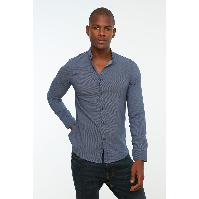 Trendyol Navy Blue Men's Slim Fit Large Collar Shirt