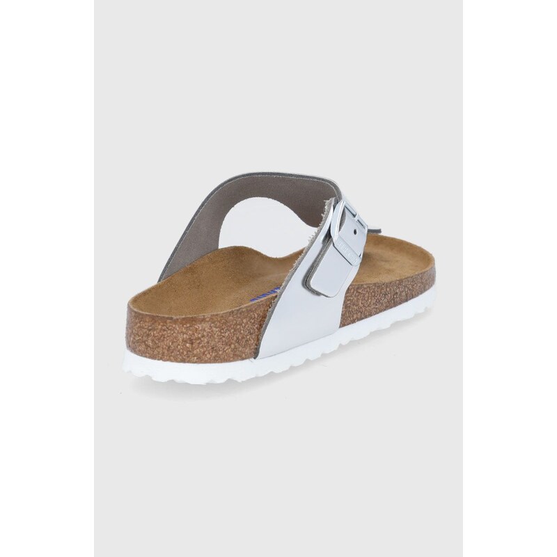 Kožené žabky Birkenstock Gizeh dámské, stříbrná barva, na plochém podpatku, 1003675-Silver