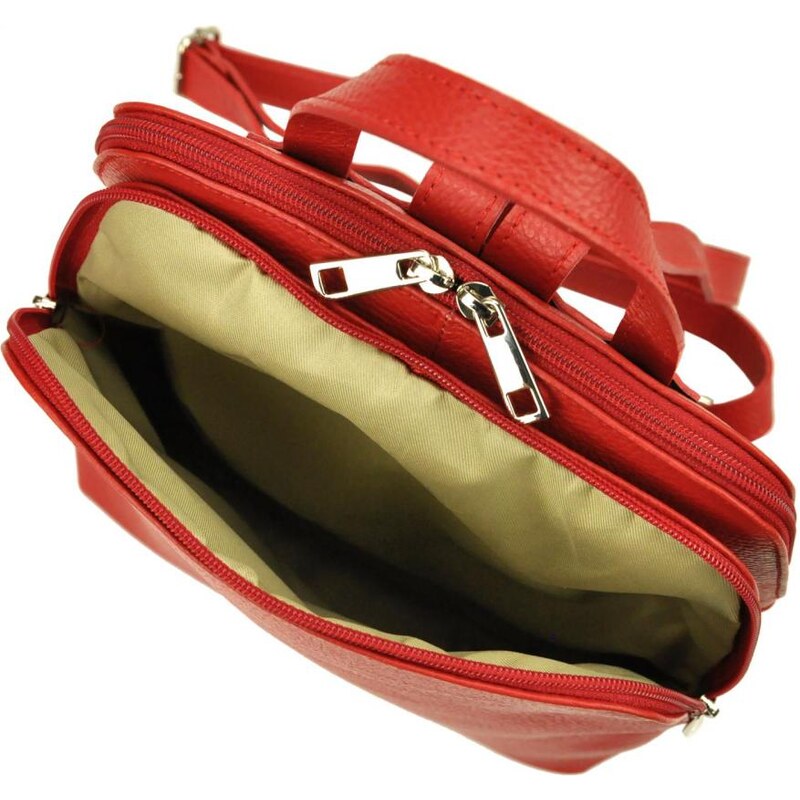 Patrizia Piu Kožený červený dámský módní batůžek se dvěma oddíly