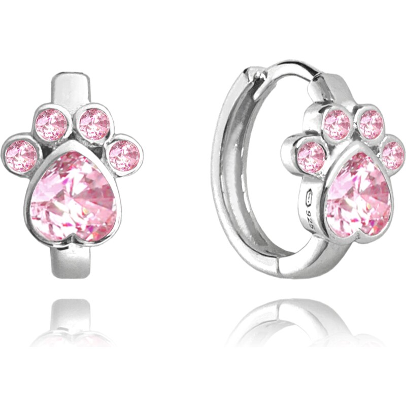 MINET Dětské stříbrné náušnice TLAPKY s růžovými zirkony