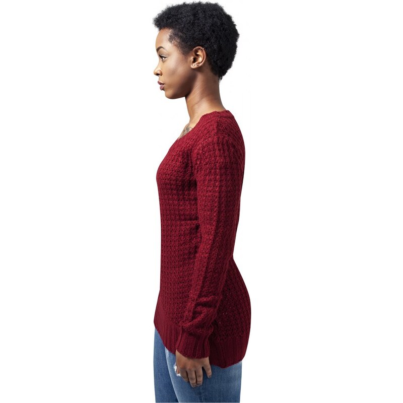 URBAN CLASSICS Ladies Long Wideneck Sweater - burgundy
