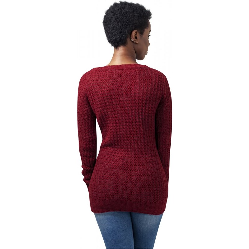 URBAN CLASSICS Ladies Long Wideneck Sweater - burgundy