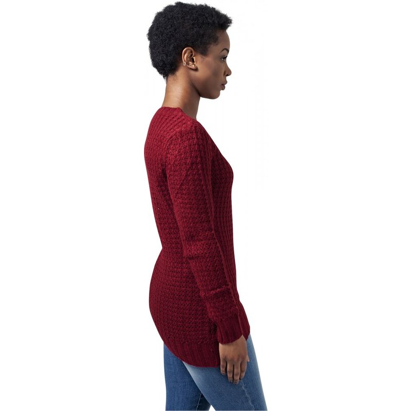 URBAN CLASSICS Ladies Long Wideneck Sweater - burgundy
