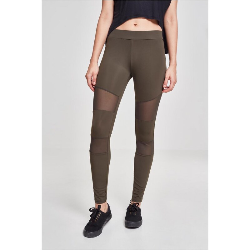 Legíny Urban Classics Ladies Tech Mesh Leggings - dark olive