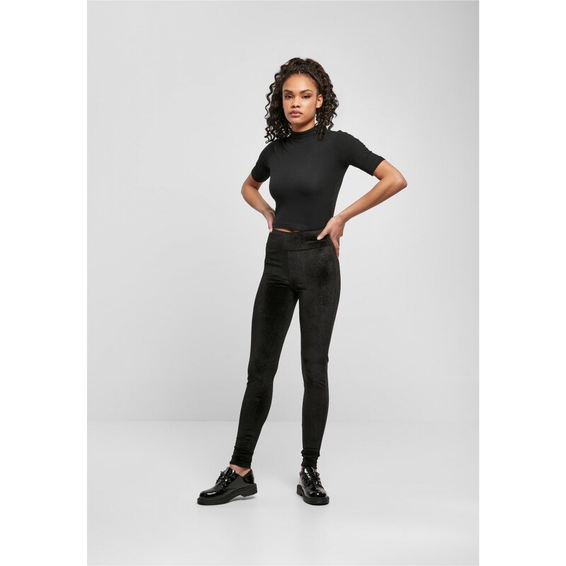 URBAN CLASSICS Ladies High Waist Velvet Leggings - black