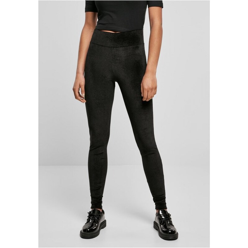 URBAN CLASSICS Ladies High Waist Velvet Leggings - black