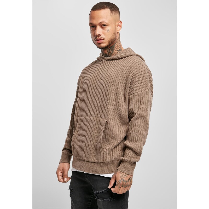 Urban Classics Tmavě khaki pletená mMikina s kapucí