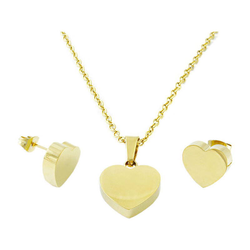 BM Jewellery Dámský set náušnice a řetízek s přívěskem srdce z chirurgické oceli zlatý S11138105