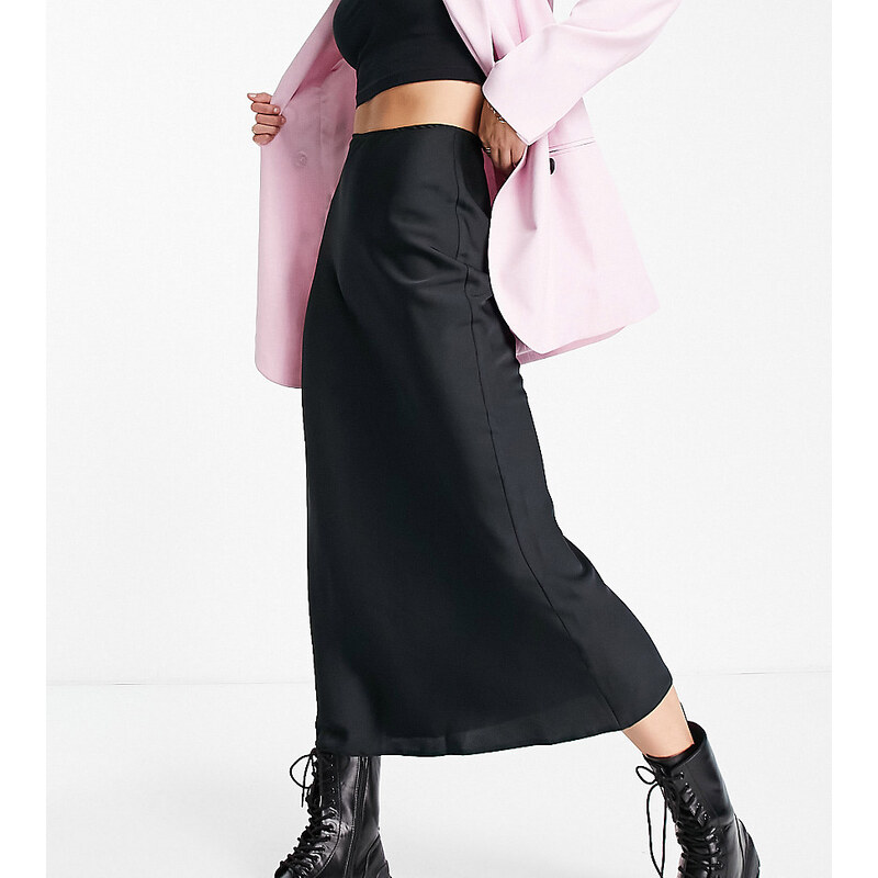ASOS Tall ASOS DESIGN Tall satin bias midi skirt in black 100065923