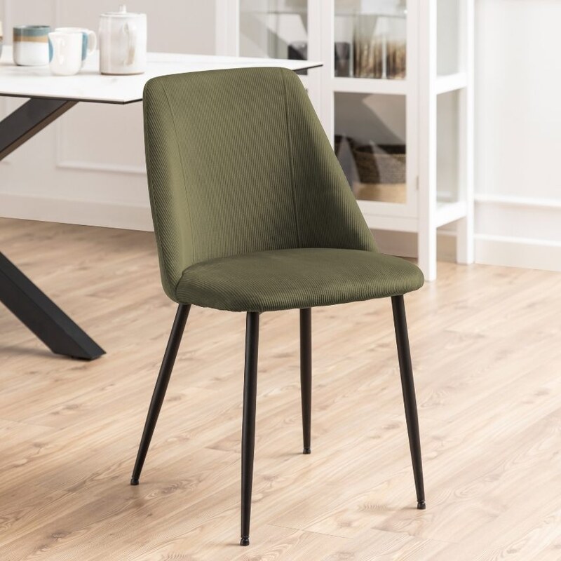 Scandi Olivově zelená manšestrová jídelní židle Seni