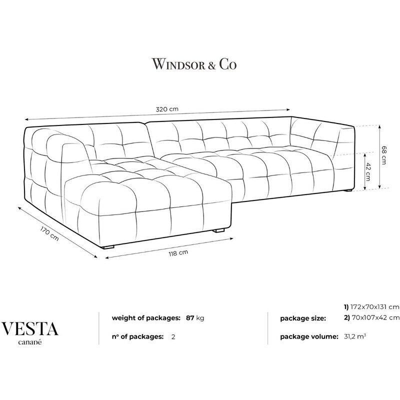 Béžová sametová pětimístná rohová pohovka Windsor & Co Vesta 320 cm, levá