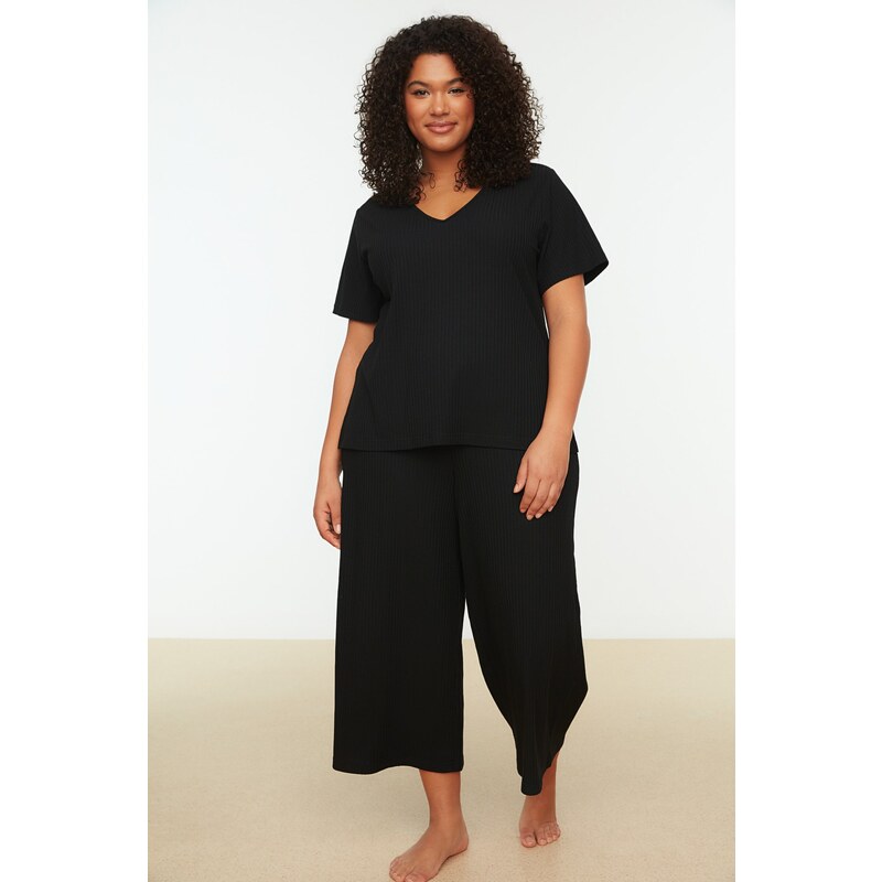 Trendyol Curve Black Knitted Pajamas Set