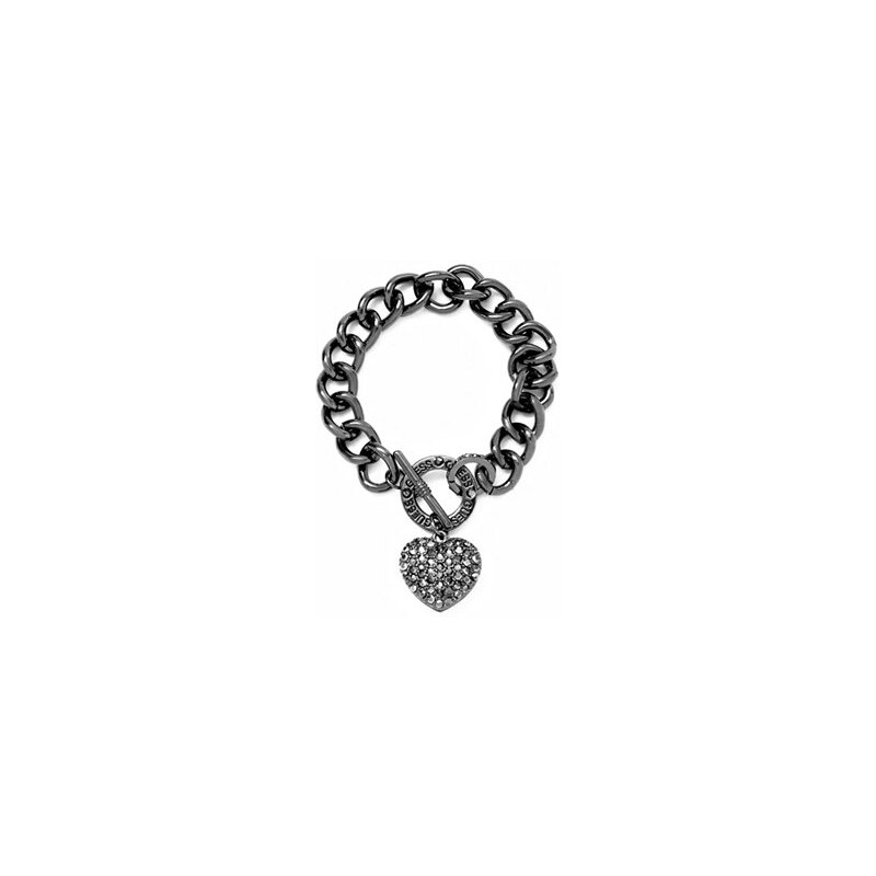 Náramek Guess Hematite-Tone Rhinestone Heart Charm Bracelet