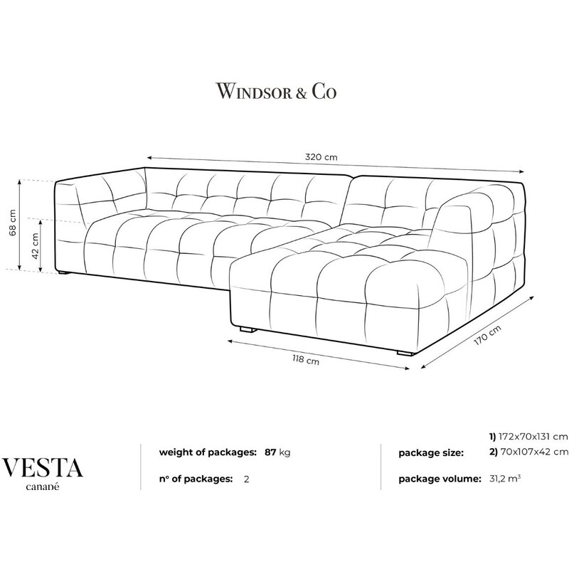 Šedá sametová pětimístná rohová pohovka Windsor & Co Vesta 320 cm, pravá