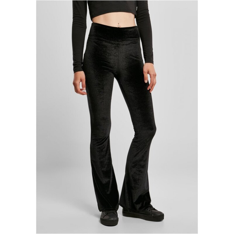 URBAN CLASSICS Ladies High Waist Velvet Boot Cut Leggings - black
