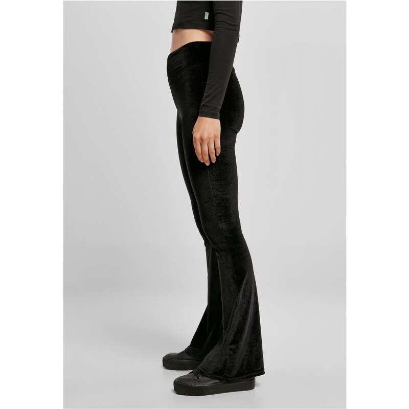 URBAN CLASSICS Ladies High Waist Velvet Boot Cut Leggings - black