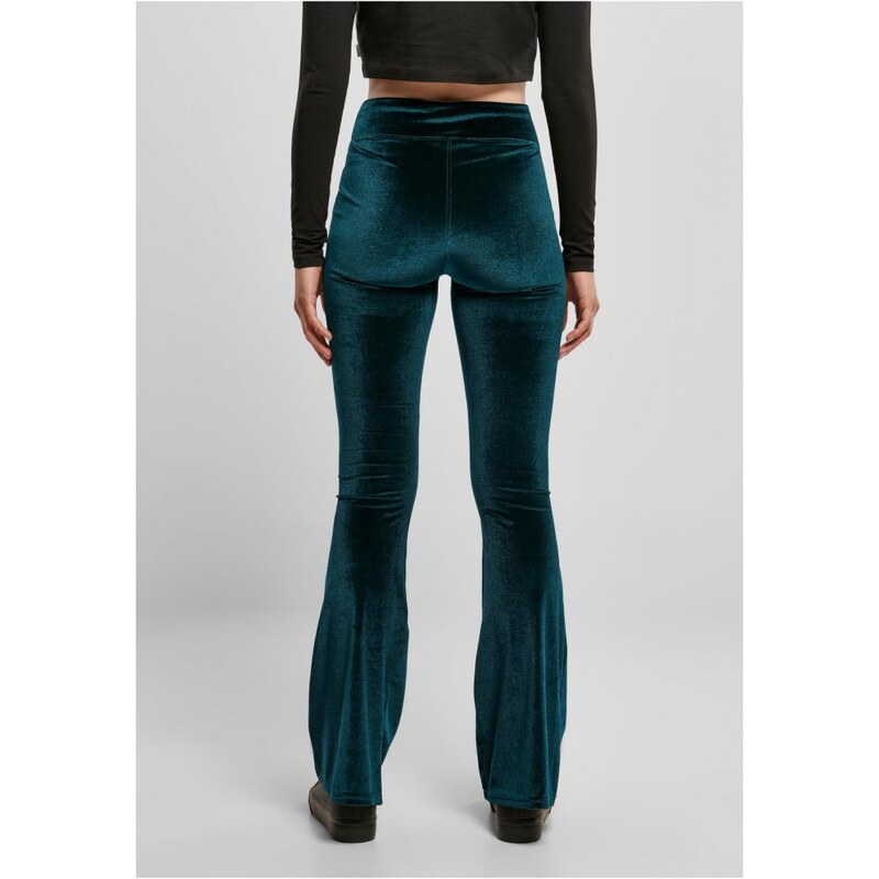 URBAN CLASSICS Ladies High Waist Velvet Boot Cut Leggings - teal