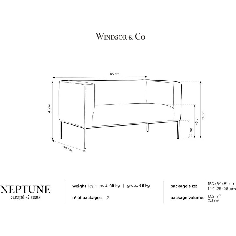 Červená sametová dvoumístná pohovka Windsor & Co Neptune 145 cm