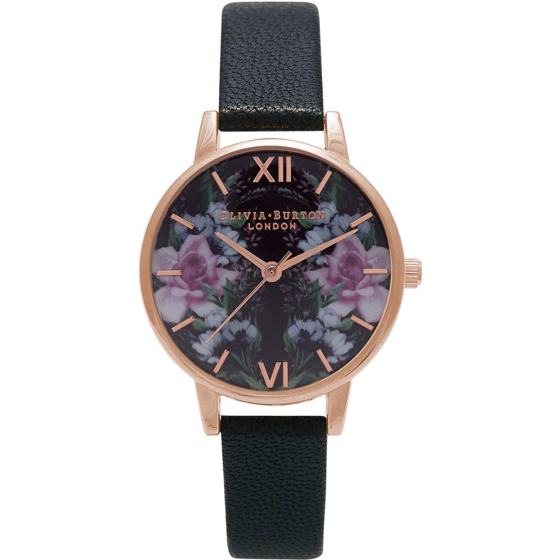 Topshop **Olivia Burton Winter Garden Mirror Floral Rose Gold Midi Watch