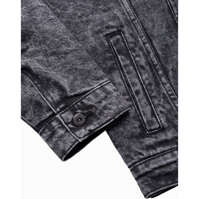 Ombre Clothing Pánská džínová bunda se šerpou - černá V3 OM-JADJ-0125
