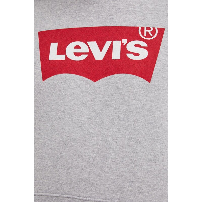 Bavlněná mikina Levi's pánská, šedá barva, s kapucí, s potiskem, 38424.0000-Reds