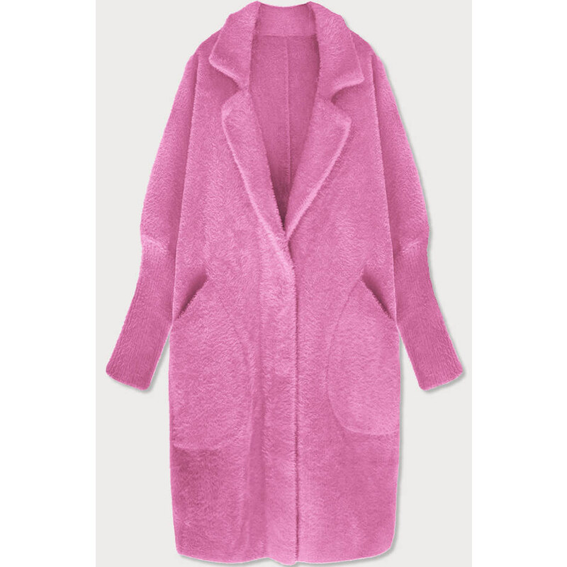 MADE IN ITALY Dlouhý růžový vlněný přehoz přes oblečení typu alpaka 66850719