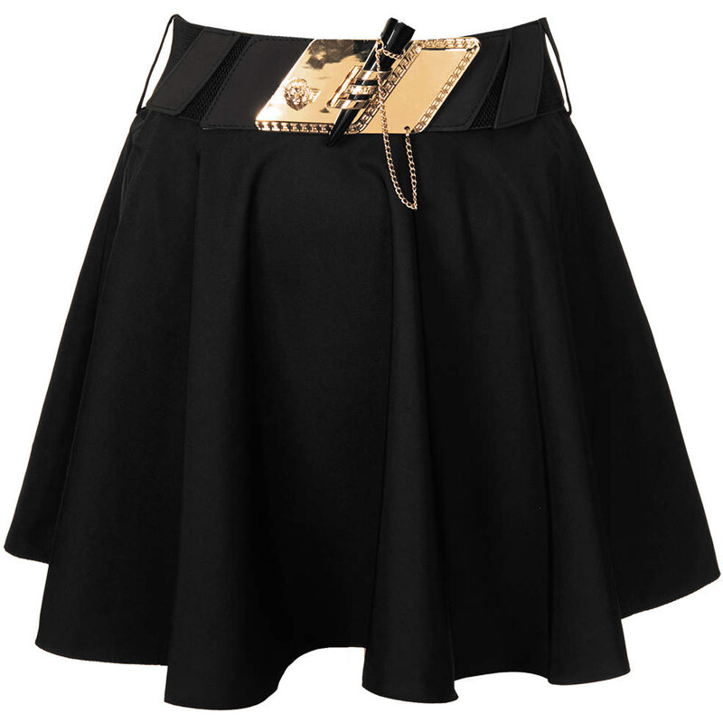 Topshop **Black Swing Skirt With Gold Trim Belt by Rare