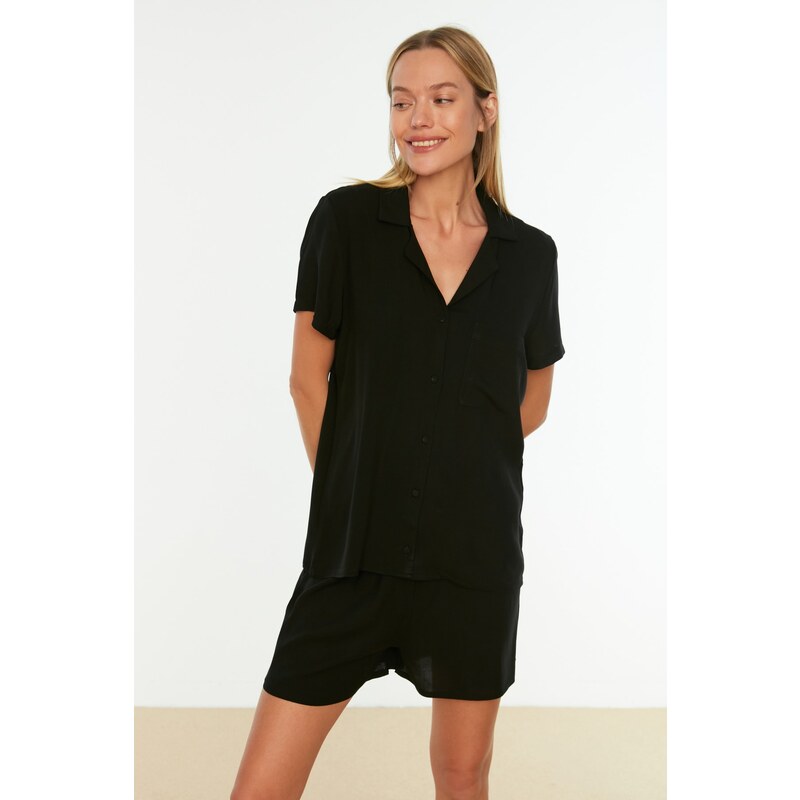 Trendyol Black Viscose Shirt-Shorts Woven Pajama Set