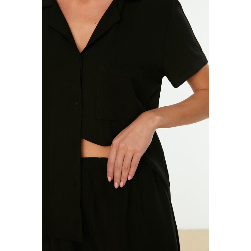 Trendyol Black Viscose Shirt-Shorts Woven Pajama Set