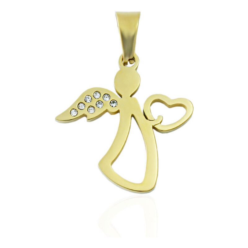 BM Jewellery Dámský přívěsek anděl z chirurgické oceli se zirkony zlatý S11197070