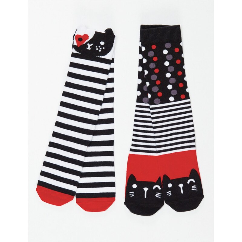 mshb&g Striped Cats Girl's Knee Socks Set of 2