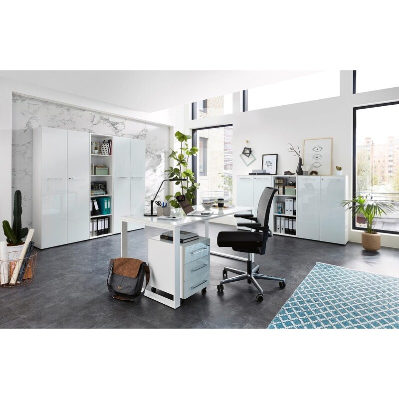 Bílý lesklý kancelářský stůl GEMA Morello 160 x 80 cm
